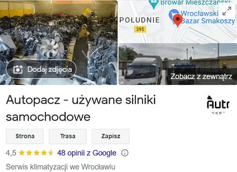 Lokalizacja firmy AutoPacz.pl na Google Maps – importer używanych silników samochodowych z Wielkiej Brytanii